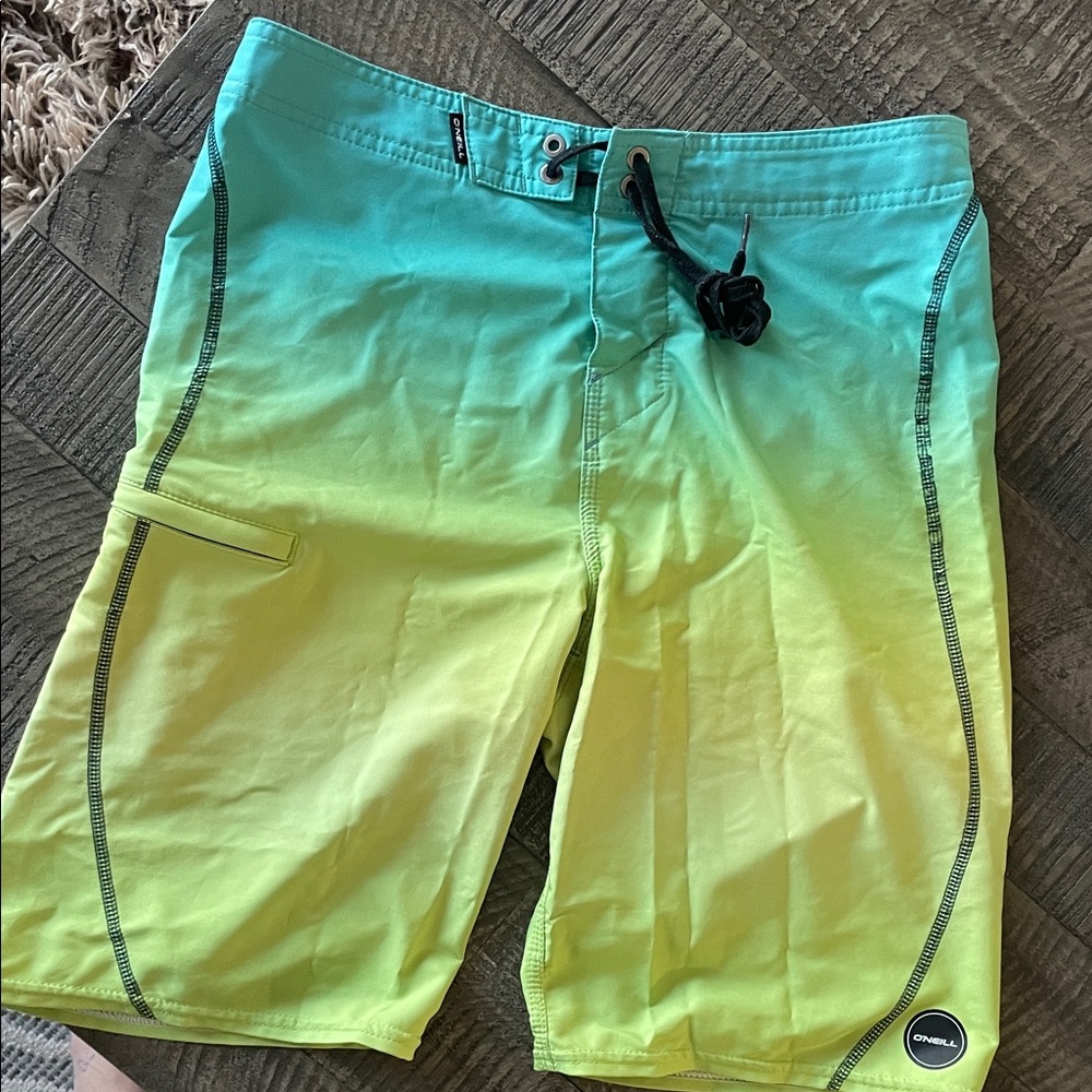 O'Neill Men's Aqua and Yellow Board Shorts Size 29